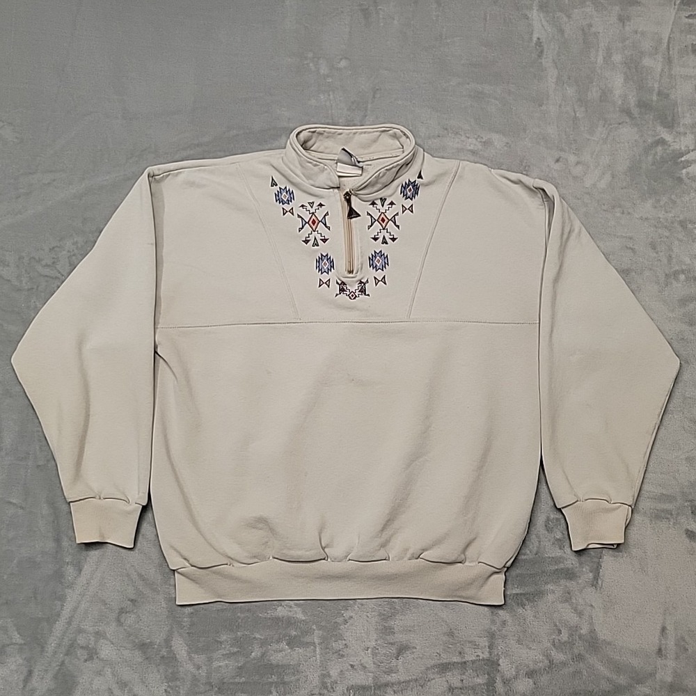 VTG Art Unlimited Shirt Womens XL Beige Quarter Zipā Western Aztec Made In USA
